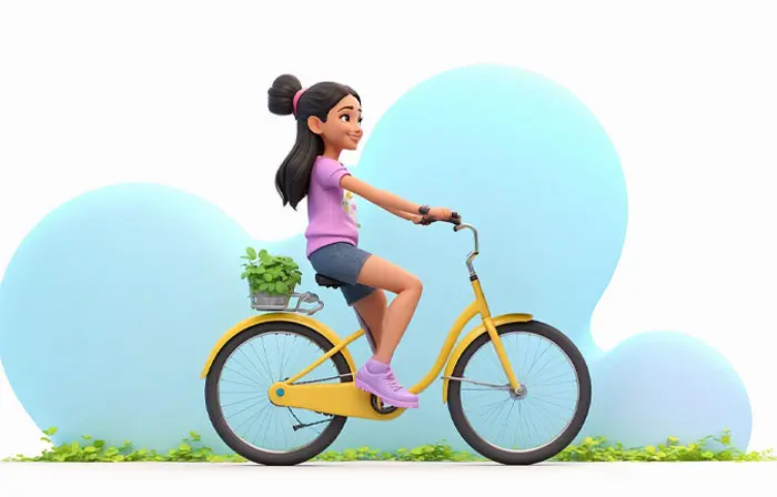 Happy Girl Riding Cycle in Nature 3D Graphic Illustration image